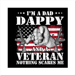 Vintage American Flag I'm A Dad Dappy And A Veteran Nothing Scares Me Happy Fathers Day Veterans Day Posters and Art